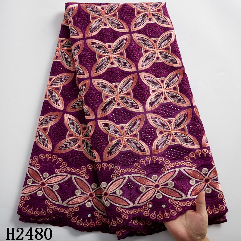 2480 Nigerian Red Swiss Voile Lace Fabric African Embroidery Cotton Lace Fabrics For Dresses