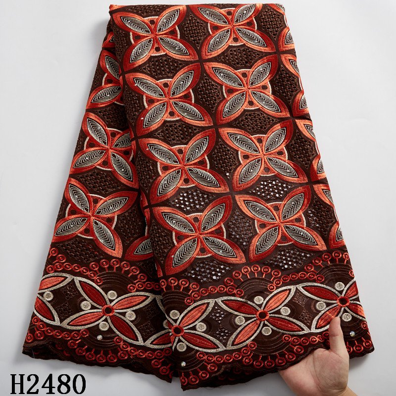 2480 Nigerian Red Swiss Voile Lace Fabric African Embroidery Cotton Lace Fabrics For Dresses