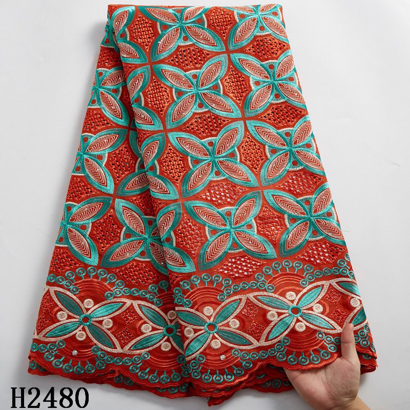 2480 Nigerian Red Swiss Voile Lace Fabric African Embroidery Cotton Lace Fabrics For Dresses