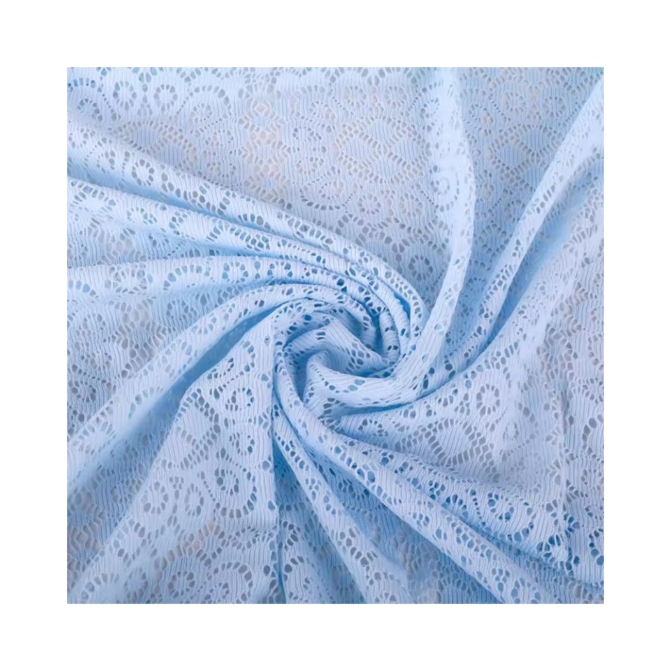 Nylon good fastness design textile raschel cord lace fabric for bridal dress fashion ripstop air elastic garment clothing custom