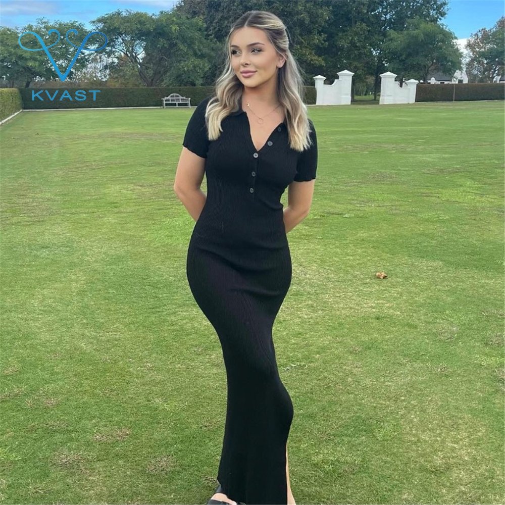 Y45142 new casual rib knit polo neck women long dresses