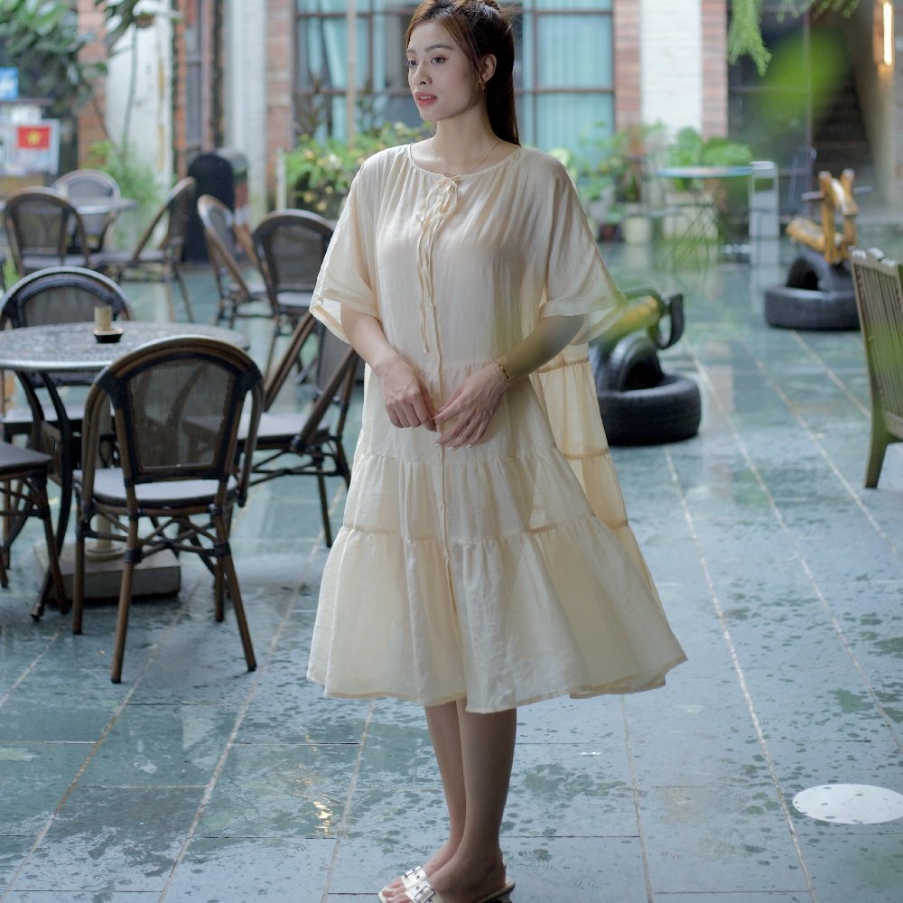 Chic Relaxed Fit Midi Dresses - 100% Ramie