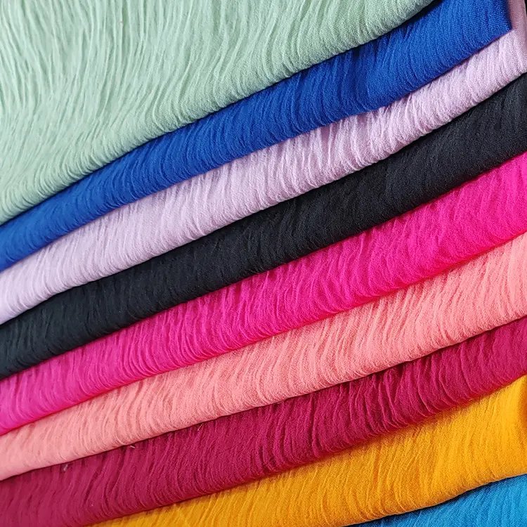 Customize Color Plain Dyed 100% Polyester Woven Crinkle CEY Crepe Wrinkle Fabrics For Clothing Women