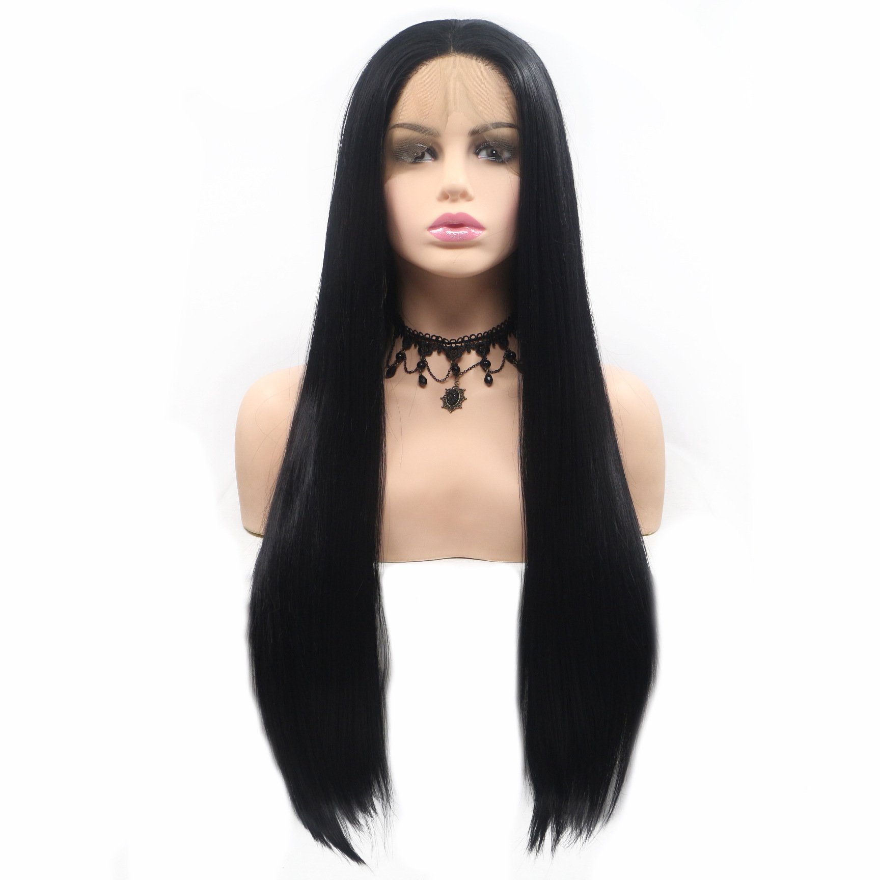 Smooth Brazilian lace Forehead Straight Human hair Remi Hair wig 180% density pre-cut true line with baby hair Black female