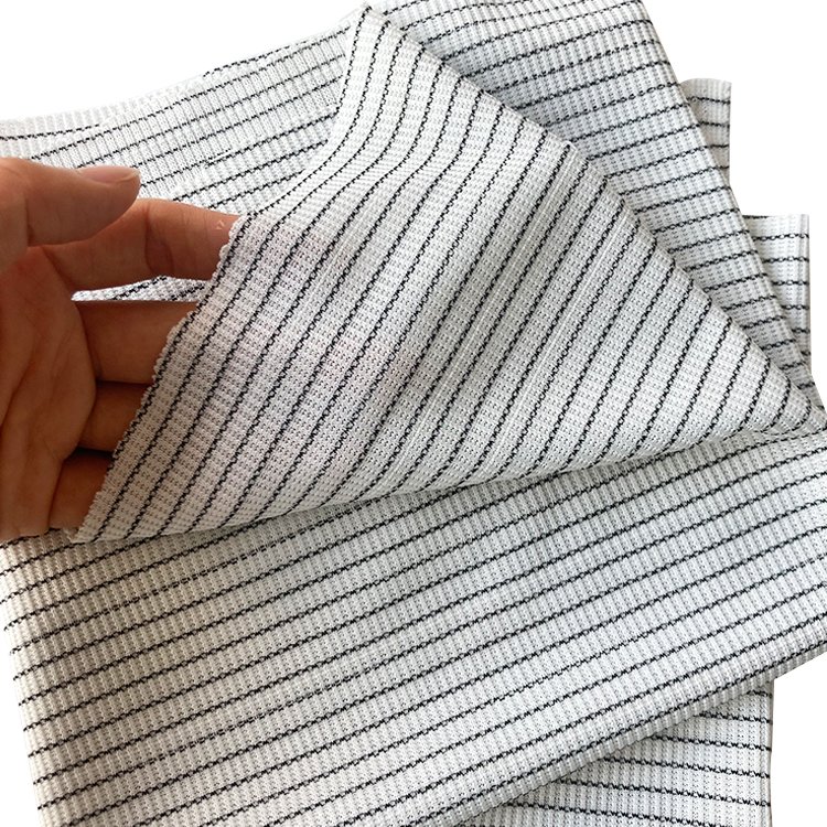 Allesd 86% Polyester + 9.5% Carbon Fiber+ 4.5% Spandex Breathable 180gsm ESD Rib Spandex Fabric for Clothes Cuff