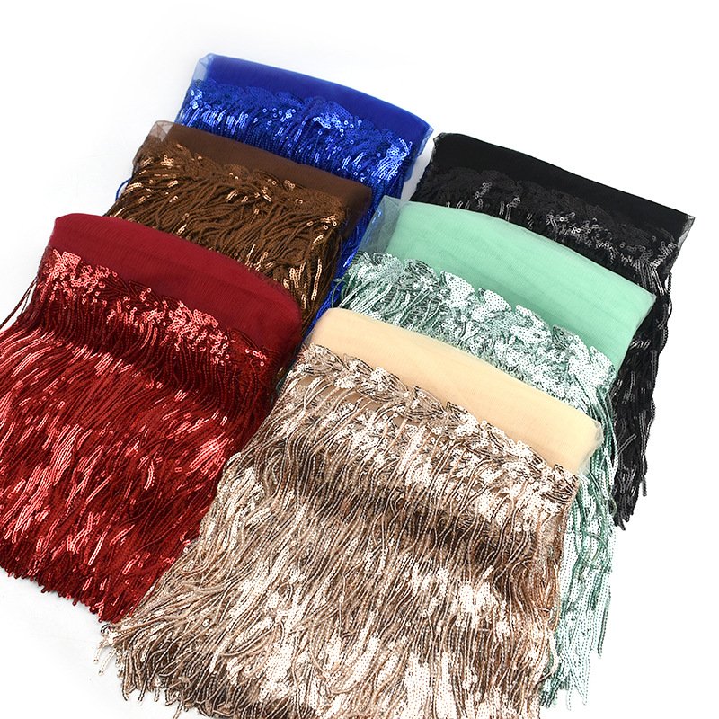 Wholesale Leaf Glitter Sequin Fringe Trims Fabrics Elastic lace to apply in clothes