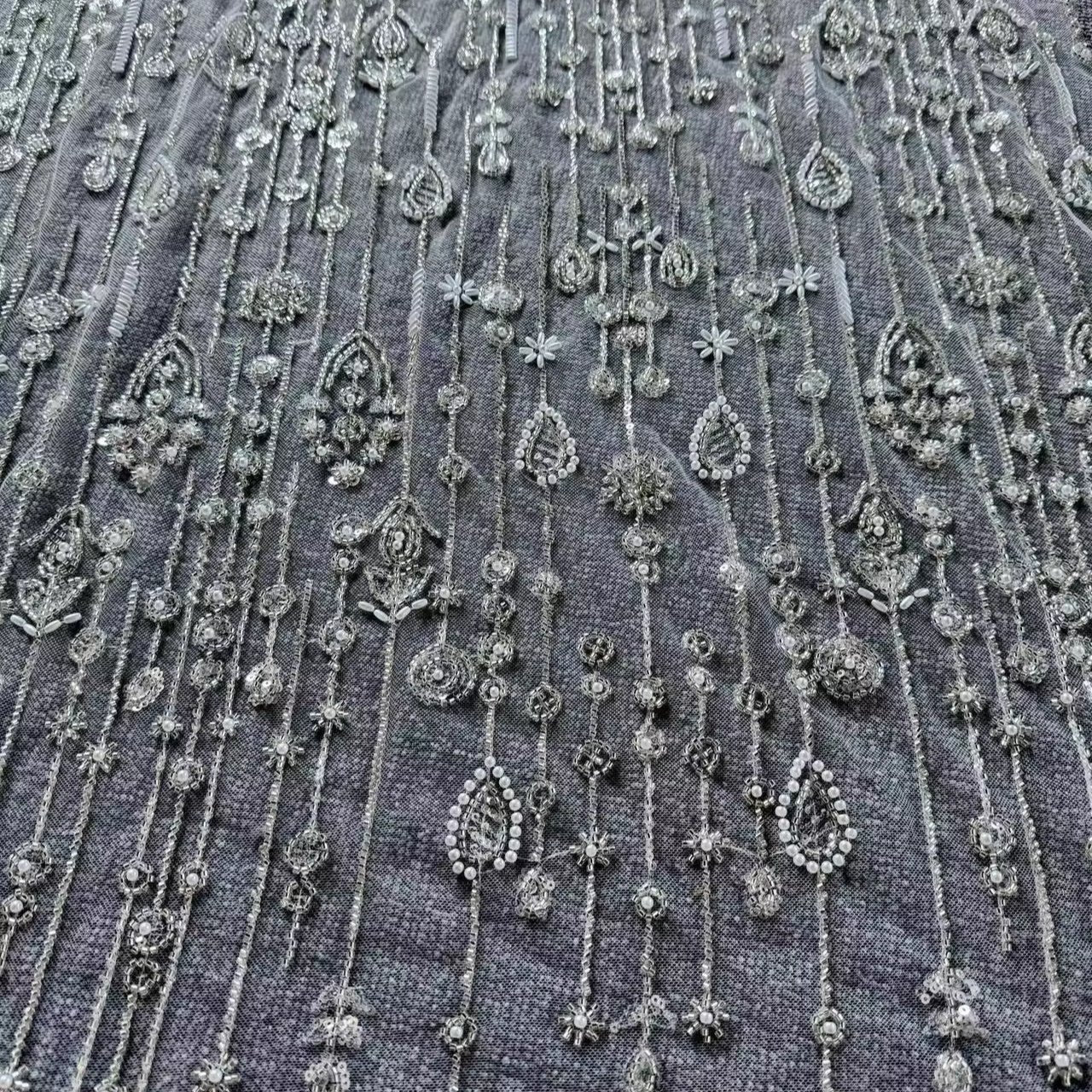Bead Tube Embroidery Fabric Eco-Friendly Stretch Knitted Technique for Skirts and Dresses