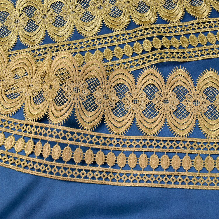 Top Grade Wedding Dress Trimming Wide Gold Metallic Thread Embroidery Flower Zig Zag Lace Trim