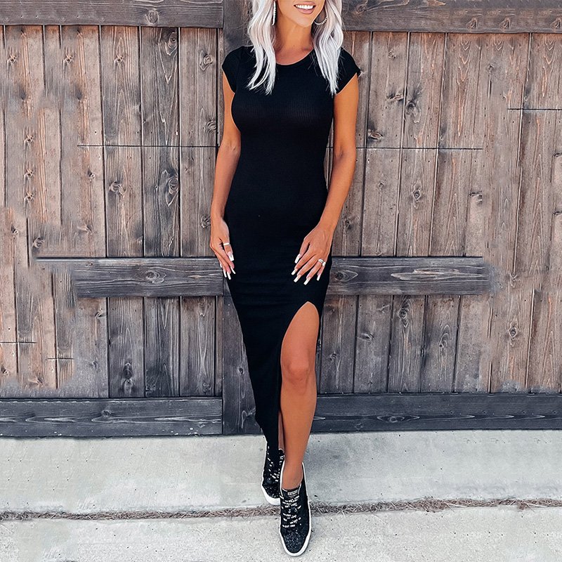 Rib Knit Buttons Ruffles Sleeve Casual Dresses Women Elegant Sexy Bodycon Dress