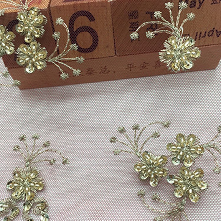 New Women's DIY Embroidered Fabric with Sequins Lightweight Beaded Embroidery Feature Unique Pattern