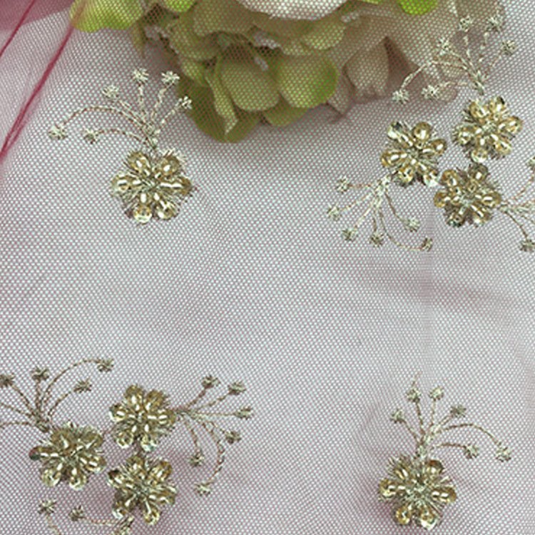 New Women's DIY Embroidered Fabric with Sequins Lightweight Beaded Embroidery Feature Unique Pattern