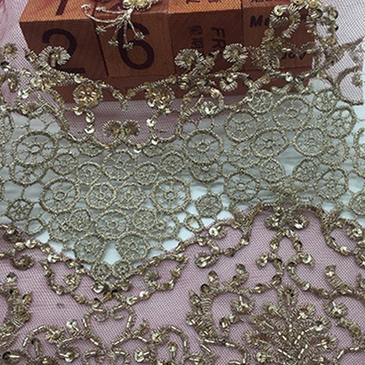 New Women's DIY Embroidered Fabric with Sequins Lightweight Beaded Embroidery Feature Unique Pattern
