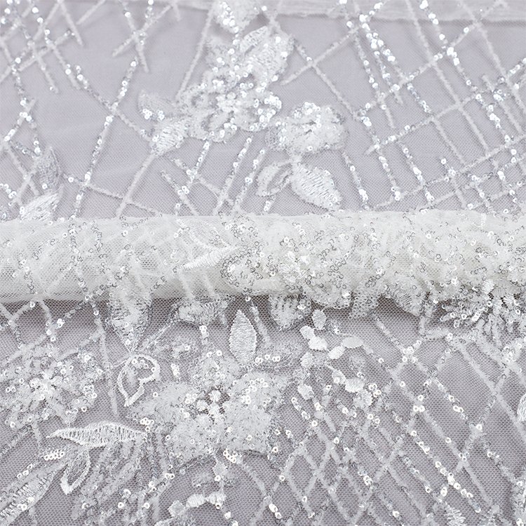 Yanzi new product tulle Lace embroidery fabric French Tulle Net Sequins Embroidery bridal lace
