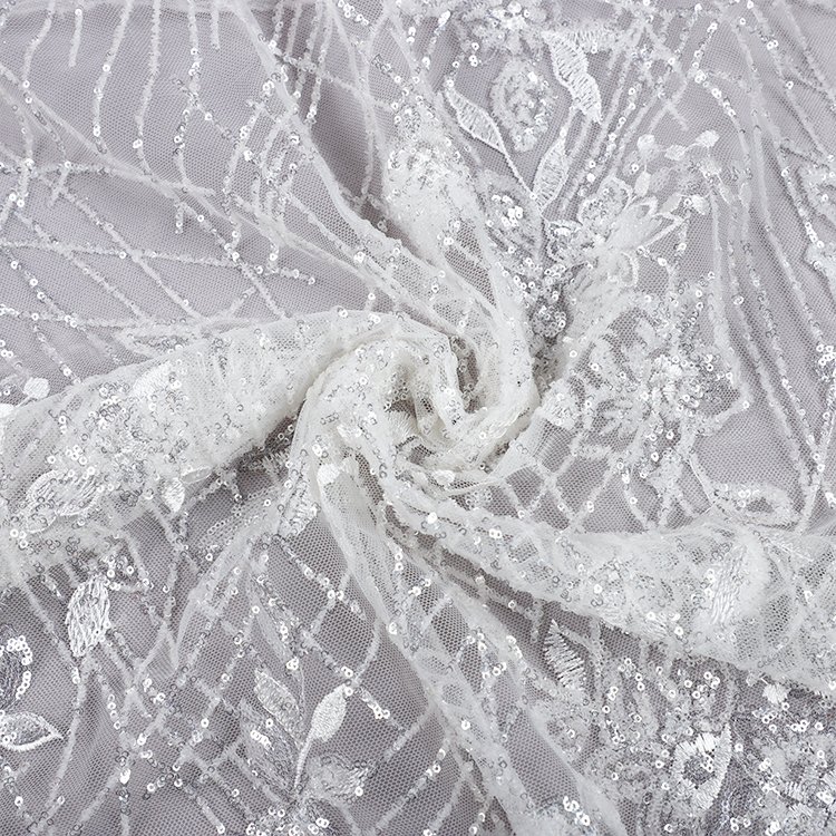 Yanzi new product tulle Lace embroidery fabric French Tulle Net Sequins Embroidery bridal lace