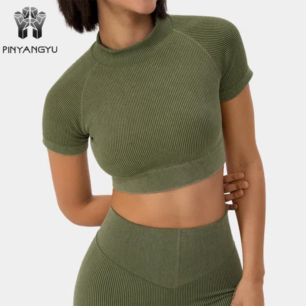 puff print t shirt OEM Custom Women Ribbed Knit Mock Neck Short Sleeve tee