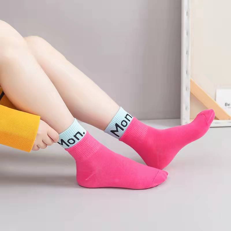 Girls days of week rib welt fashion cotton leisure crew sport socks