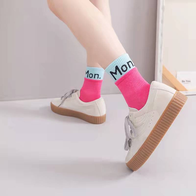 Girls days of week rib welt fashion cotton leisure crew sport socks