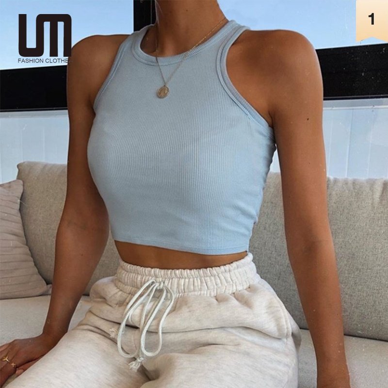 Liu Ming 2024 Cheap New Fashion Women's Summer Ribbed Crop Top Wholesale Basic Sports Tank Tops Sexy Seamless Knitted