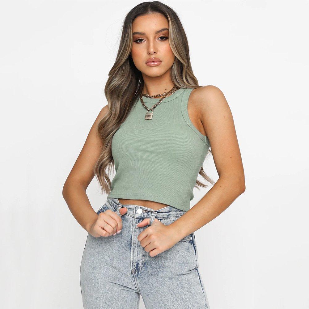 Liu Ming 2024 Cheap New Fashion Women's Summer Ribbed Crop Top Wholesale Basic Sports Tank Tops Sexy Seamless Knitted