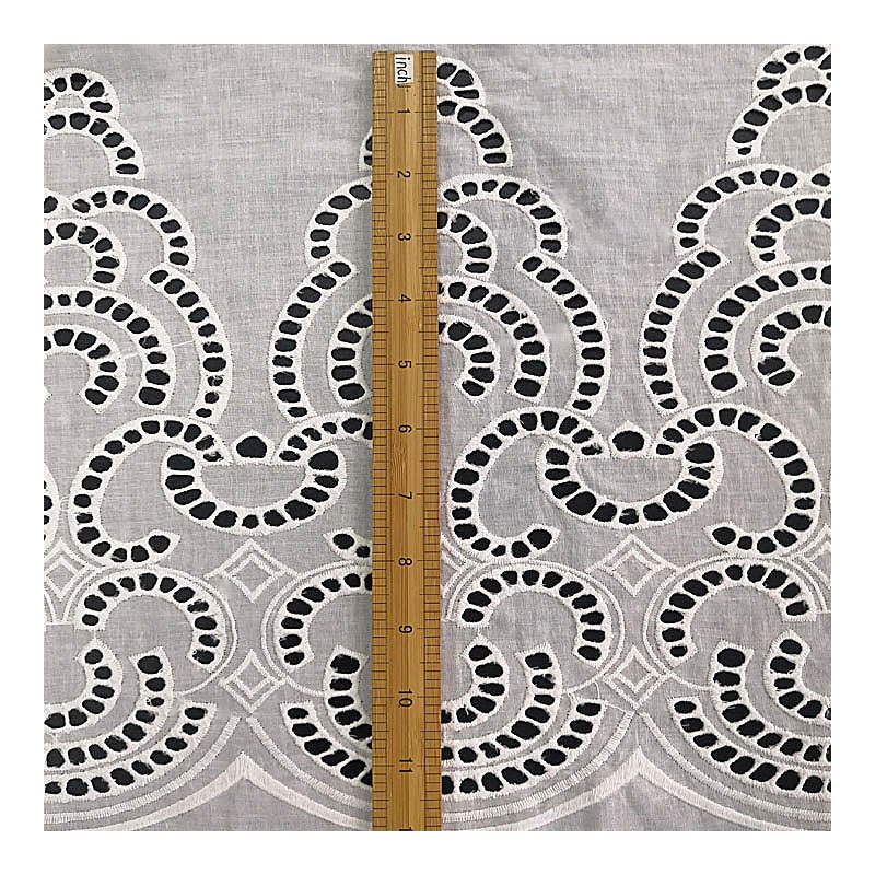 Perforated fabric pure cotton voile double border lace embroidered eyelet fabric for midi dress