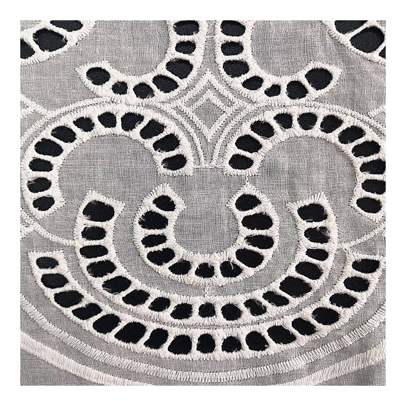 Perforated fabric pure cotton voile double border lace embroidered eyelet fabric for midi dress