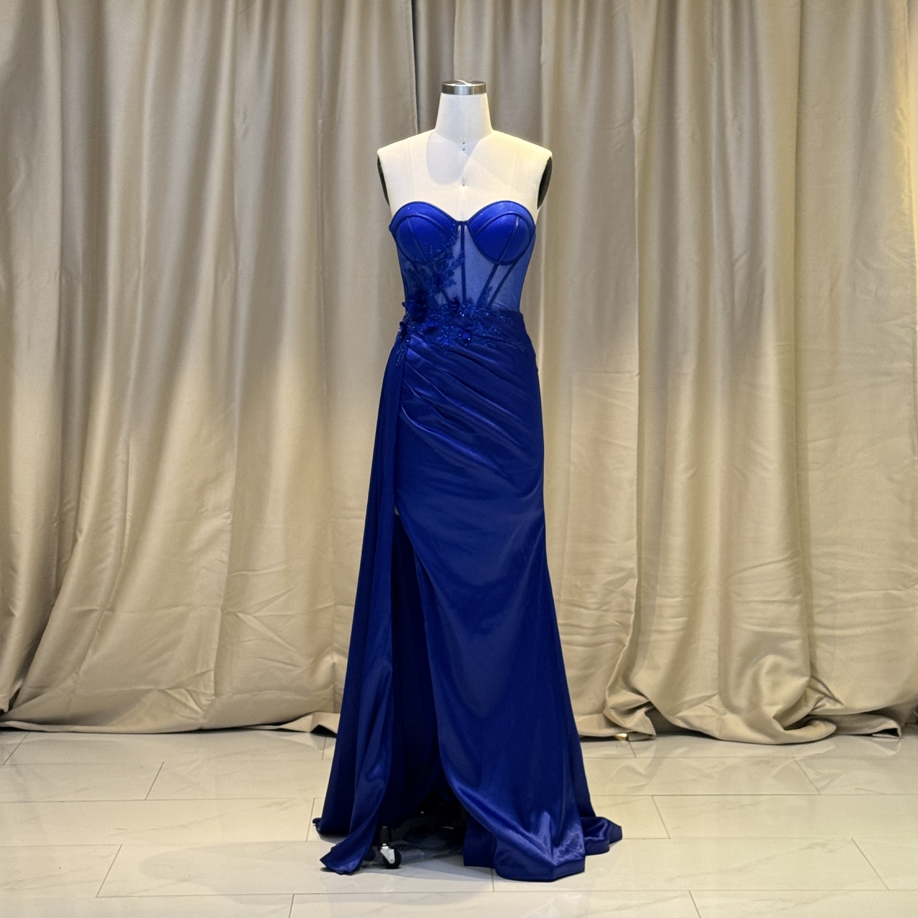 Hot Hand-Pleated Bodice Square Neckline Dress Straight Silhouette Prom High Slit Rhinestones Lace Back Soft Drapes Party