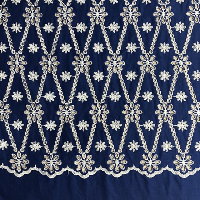 HA-16552 Over Eyelet Cotton Embroidered Fabric Navy and White All Woven Voile Cotton with Eyelet Embroidery Customized Color