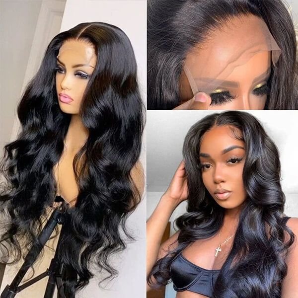 00% Brazilian Virgin Human Hair Transparent Swiss Lace Wig With Baby Hair HD Body Wave Curly Lace Front Wigs For Black Women