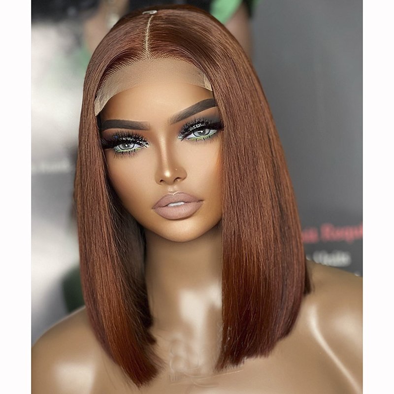 Glueless 100% Brazilian Human Hair Wigs 360 Full Lace Ginger Red 5x5 Closure Wig Short Human Hair Wigs for African Women