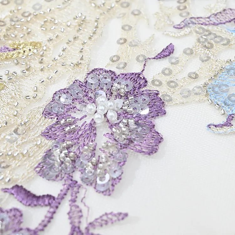 Mesh Dress Bridal Wedding Dress High Quality Custom Embroidered Sequin Lace Fabric Beaded Tulle Embroidery Fabric Soft