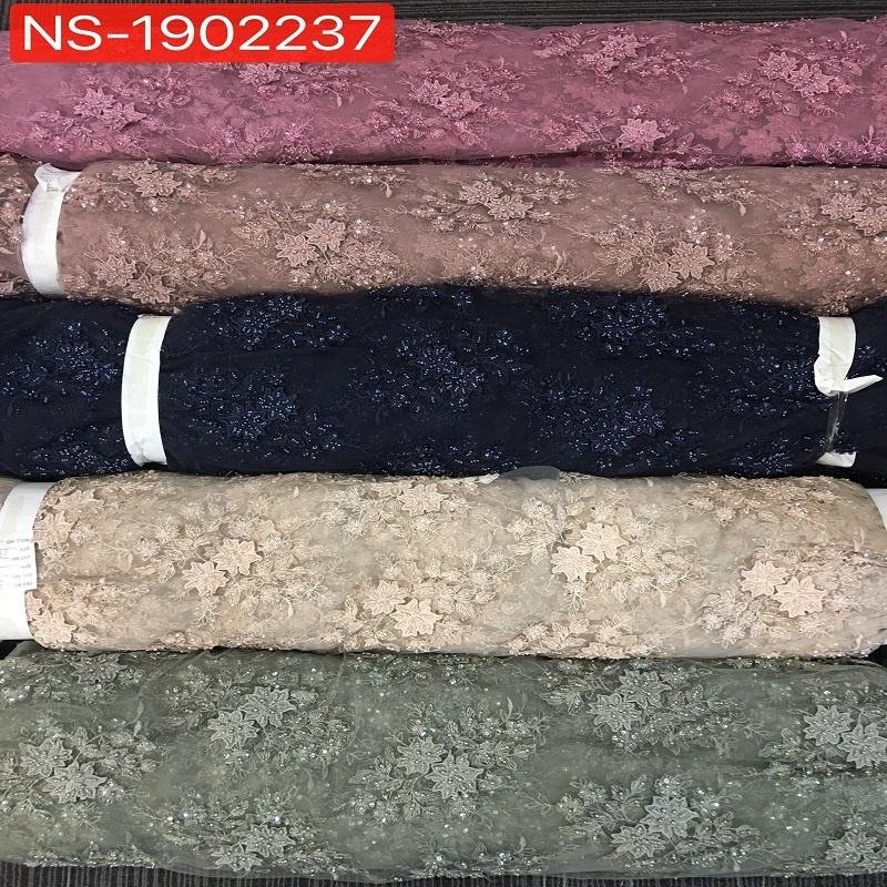 2024 Luxury Design Beaded Lace Fabric Red Tulle Sequin Flower Embroidery Lace Fabric For Party