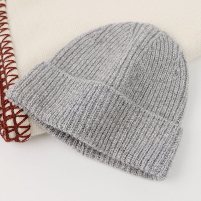 Custom OEM ODM Cashmere Beanie Wool Cashmere Knit Beanie Dark Grey Cozy Ribbed Cashmere Beanie Scarf