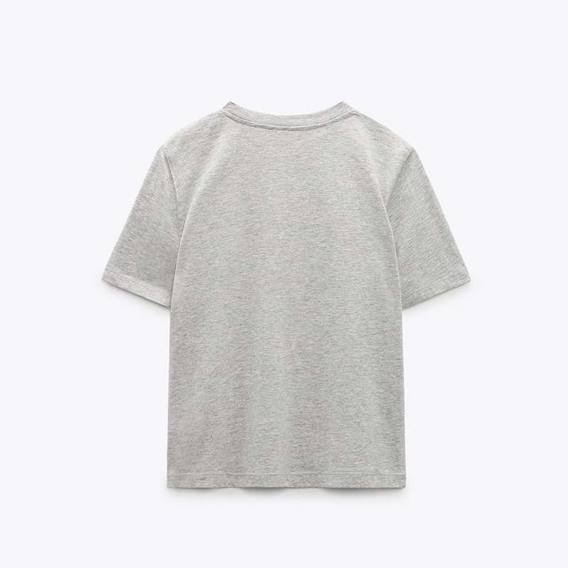 New stylish custom embroidered slogan print logo casual round neck ribbed dropped shoulder cotton top t-shirt for women