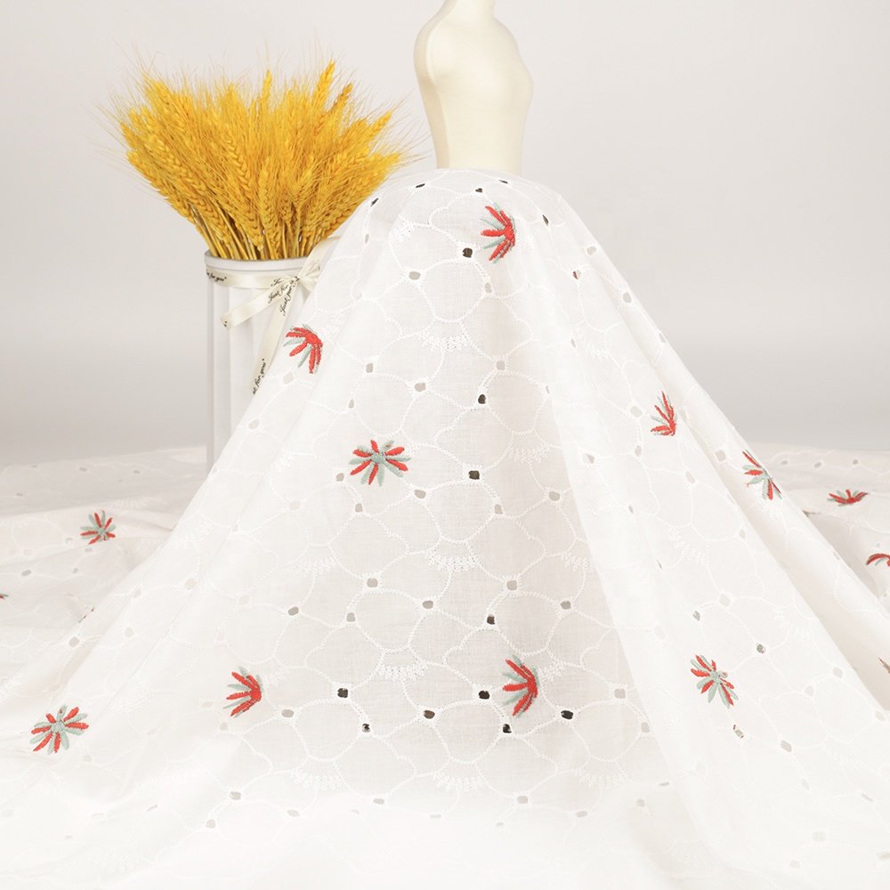 2023 hot sale good price embroidery fabric eyelet fabric cotton embroidery lace fabric for Casual Dress