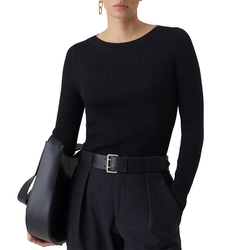 OEM ODM Sweater Women 2022 Custom Sweater Pullover Fine Rib Knit 16 gg and Boat Neck Women Sweater