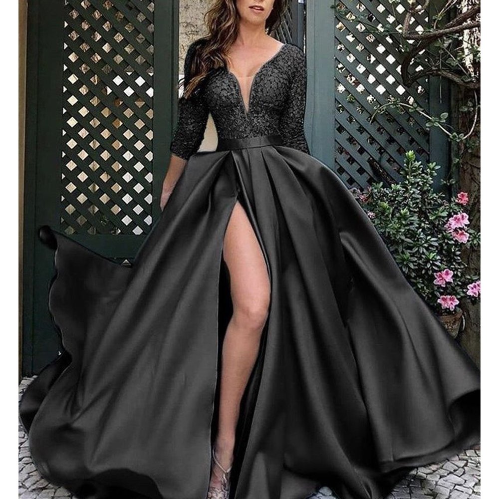 Spring Summer Europe And The United States Foreign Trade Women'S Lace Sequins Sexy Long Dress Train Evening Dress