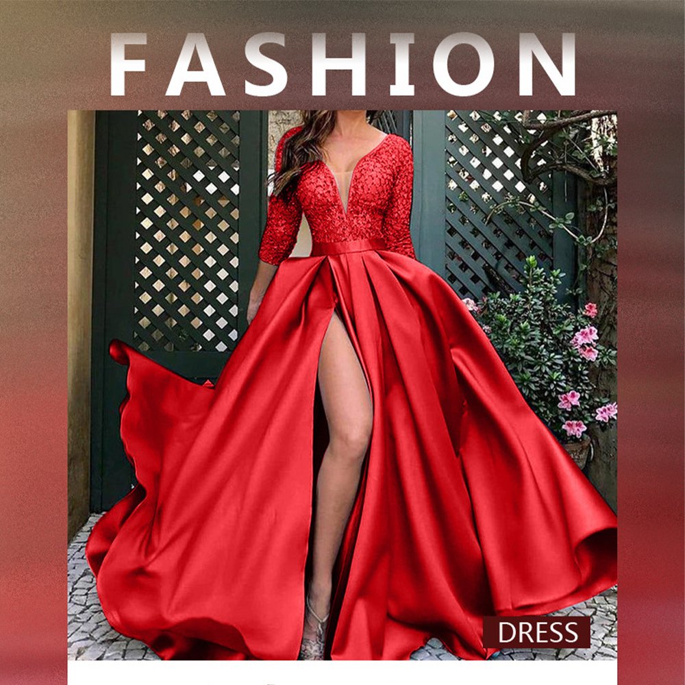 Spring Summer Europe And The United States Foreign Trade Women'S Lace Sequins Sexy Long Dress Train Evening Dress