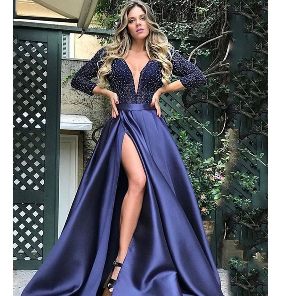Spring Summer Europe And The United States Foreign Trade Women'S Lace Sequins Sexy Long Dress Train Evening Dress