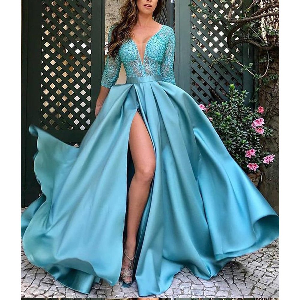 Spring Summer Europe And The United States Foreign Trade Women'S Lace Sequins Sexy Long Dress Train Evening Dress