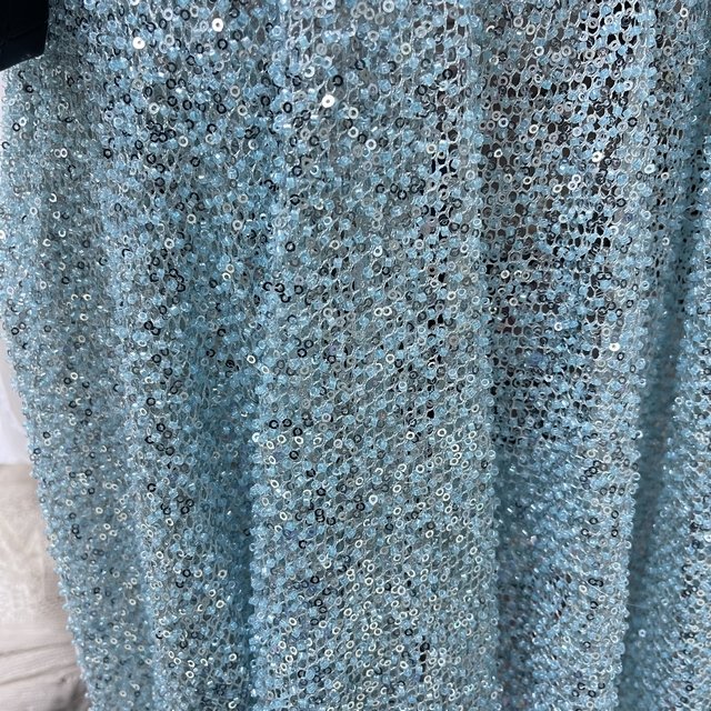 design Polyester Luxury Beautiful Gauze Tulle blue beads Embroidered Bridal Glitter Fabric For Wedding Dress