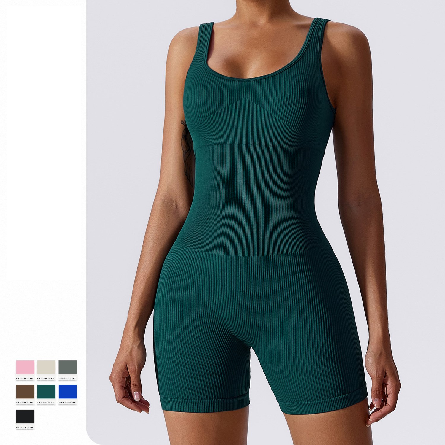 One Piece Jumpsuit Ribbed Women Summer Casual Low Out U Neckline Waist Trainer Fitted Slimming Workout Yoga Bodysuits