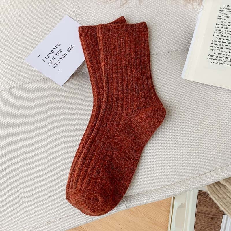 Wholesale Cozy Woolen Socks Unisex Color Plain Knit Ribbed Winter Merino Crew Thick Wool Socks For Women