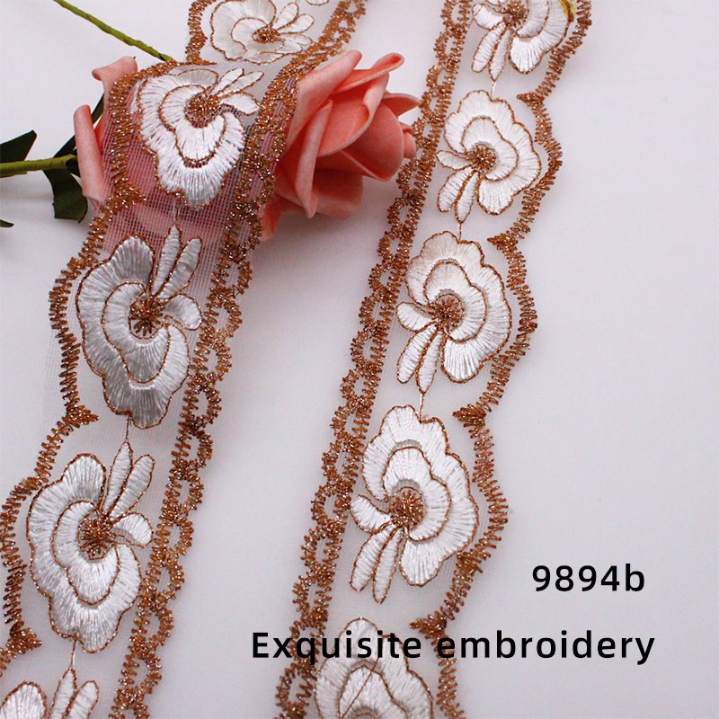 High quality polyester flower thin gauze mesh embroidery lace accessories fashionable lace trim french lace trimming