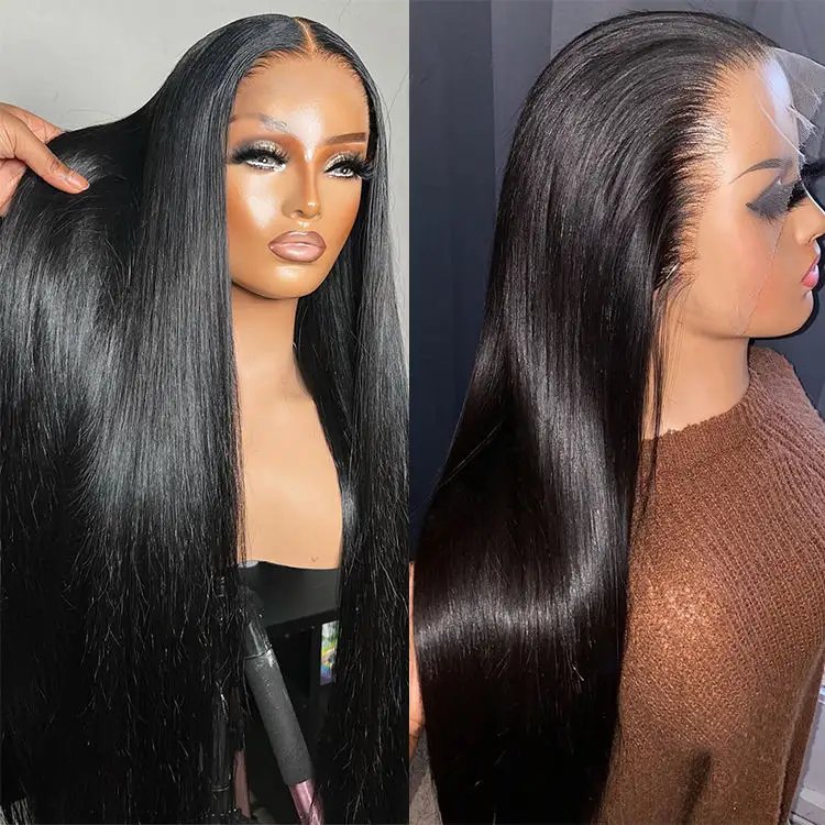 Wholesale Brazilian Long Straight Wigs Glueless Human Hair Lace Frontal Wig Virgin Hair 16-30 Inches For Women