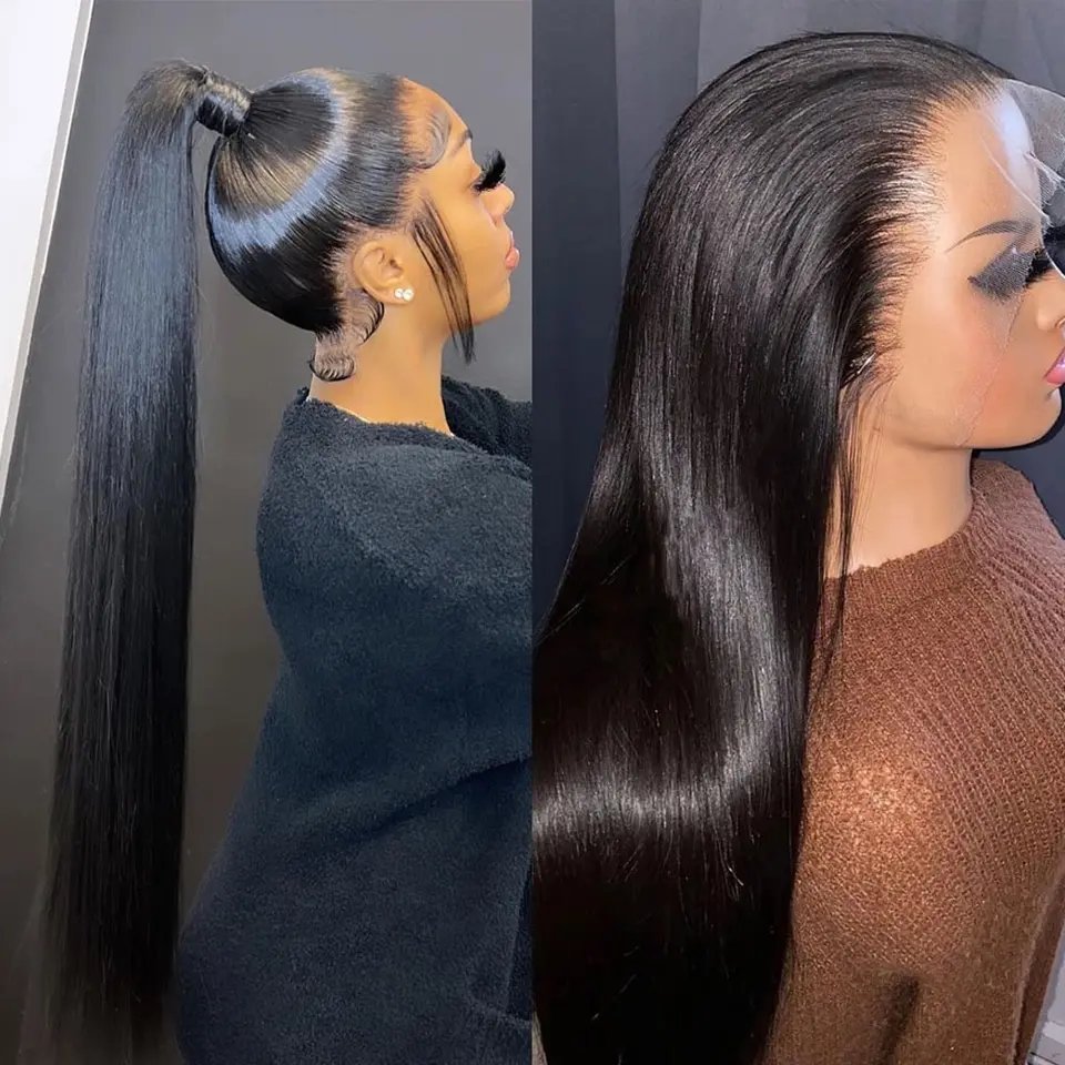 Wholesale Brazilian Long Straight Wigs Glueless Human Hair Lace Frontal Wig Virgin Hair 16-30 Inches For Women