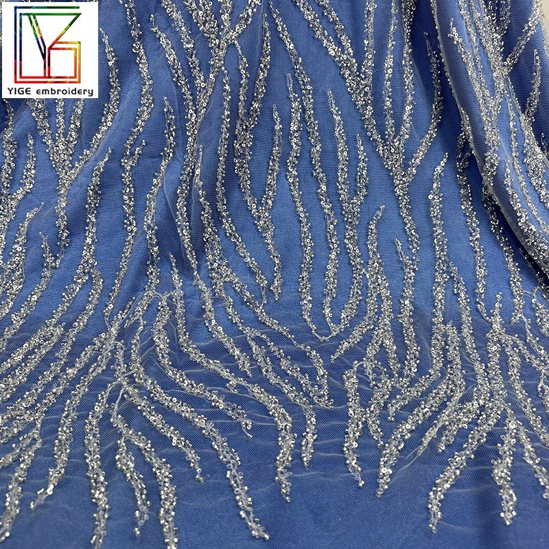 Manufacturer wholesale New net embroidery fabric Beads Sequins Mesh Lace women luxury Wedding Lace Fabric