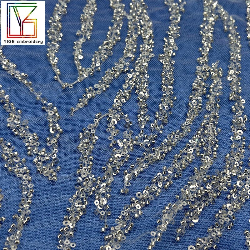 Manufacturer wholesale New net embroidery fabric Beads Sequins Mesh Lace women luxury Wedding Lace Fabric