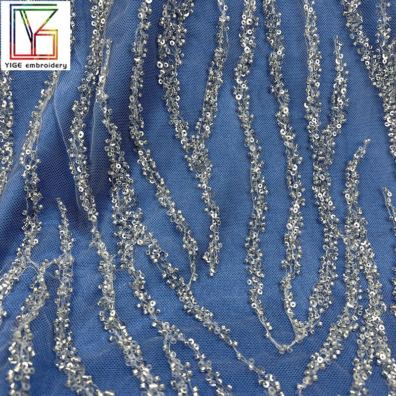 Manufacturer wholesale New net embroidery fabric Beads Sequins Mesh Lace women luxury Wedding Lace Fabric