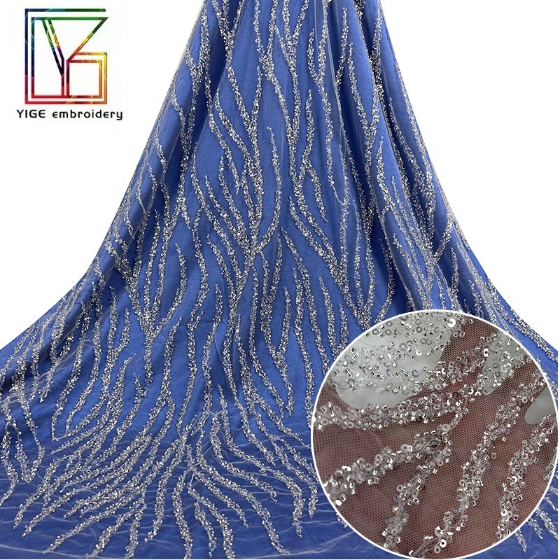 Manufacturer wholesale New net embroidery fabric Beads Sequins Mesh Lace women luxury Wedding Lace Fabric