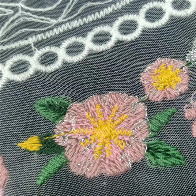 Polyester/nylon fabric, flower embroidery, can be used for clothing and fashion, breathable and multi-color custom-made